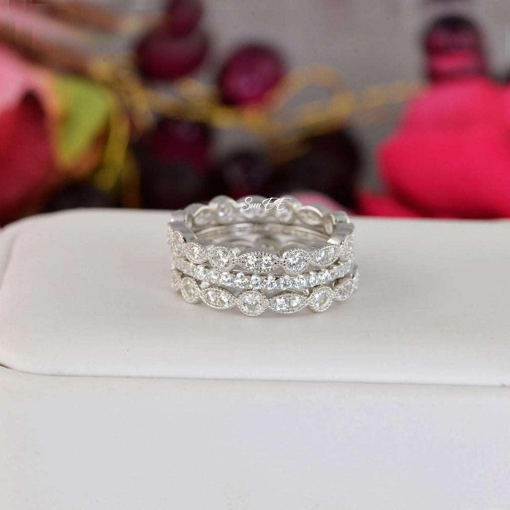 2.06ct Diamond Simulated 925 Sterling Silver Wedding Band Stack Ring L5970