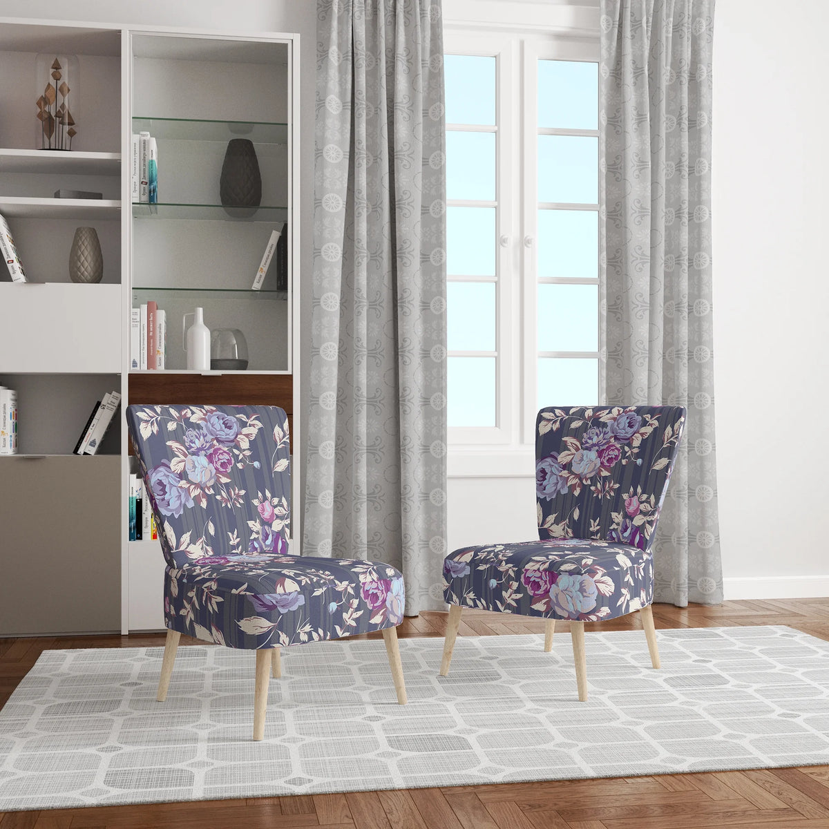 Upholstered Patterned Accent Chair and Arm Chair U108640