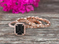 Emerald Cut Black Diamond Moissanite Wedding Set Engagement Ring 14k Rose Gold X61087