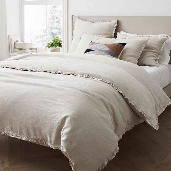 White European Flax Linen Ruffle Duvet Sham Set I47223