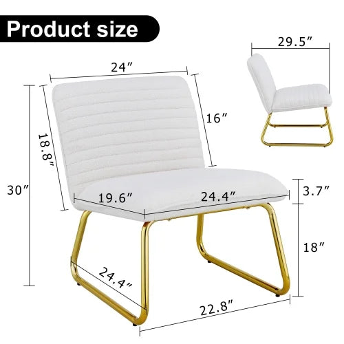 White minimalist armless sofa chair with plush cushion and backrest and golden metal legs H523