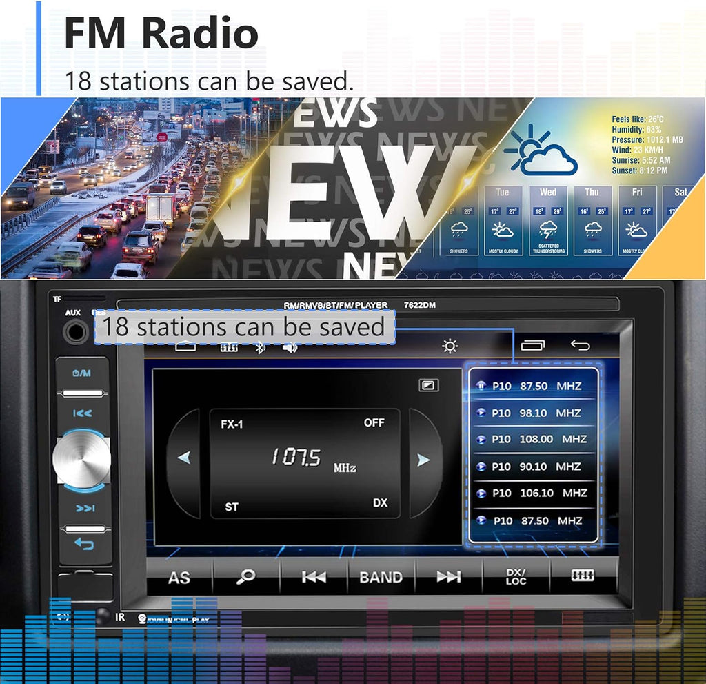 6.2 Inch Double Din Touchscreen Car Radio with Bluetooth P92378