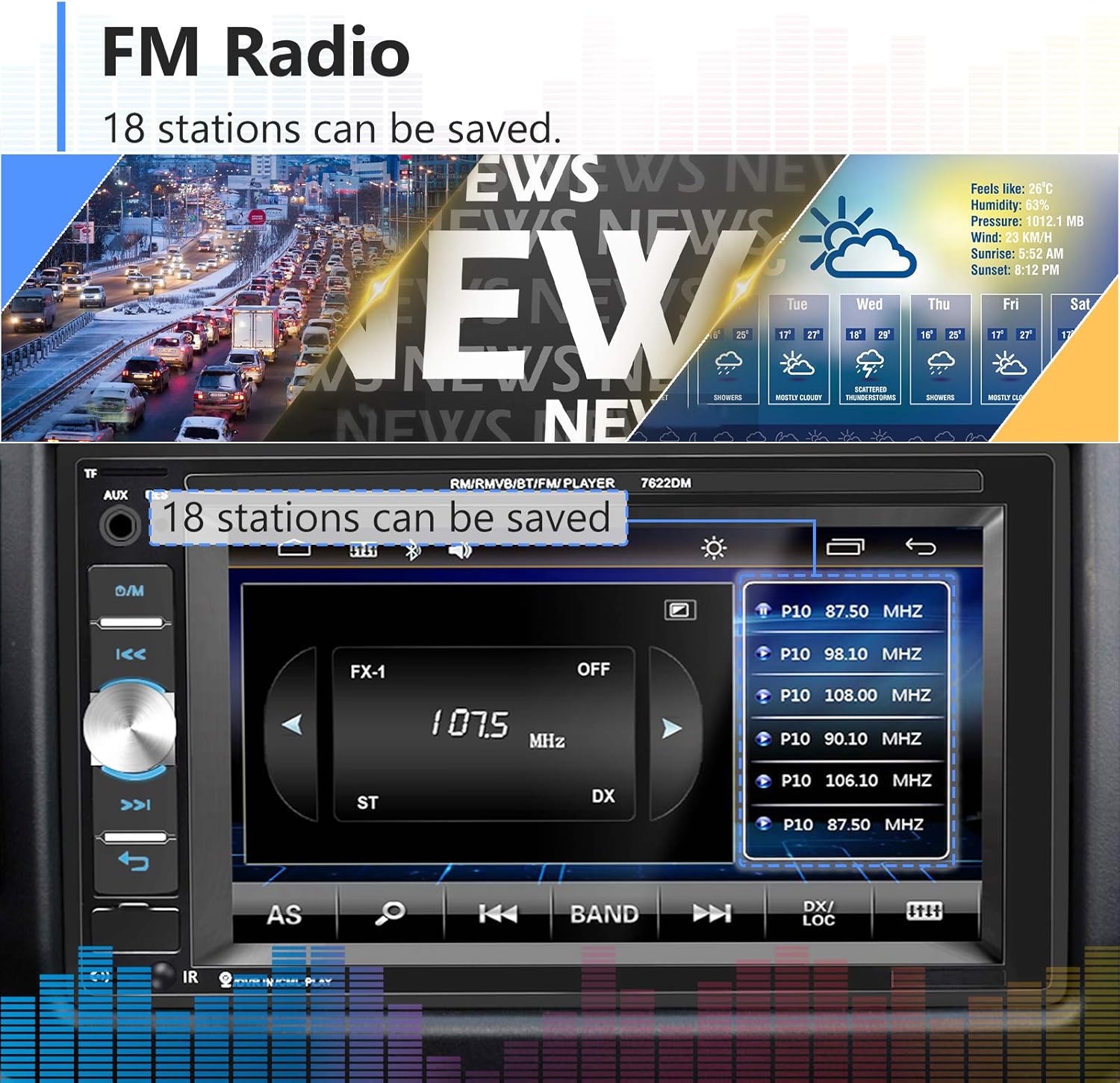 6.2 Inch Double Din Touchscreen Car Radio with Bluetooth P92378
