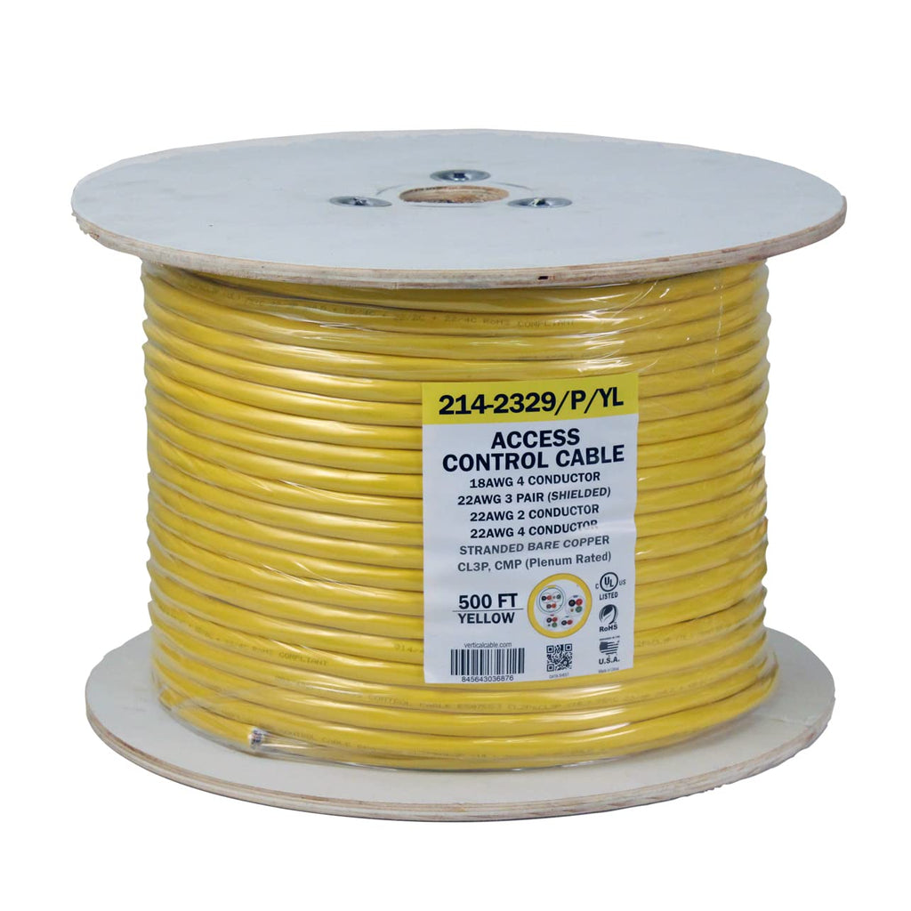 22AWG/3 Pair Shielded + 18AWG/4 Conductor + 22AWG/4 Conductor + 22AWG/2 Conductor Stranded Bare Copper Cable, 500ft Spool, Yellow M7844