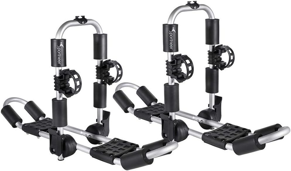 Kayak Roof Rack for 2 Kayaks Folding Aluminum Kayak Carrier J Bar with Paddle Holder A203124