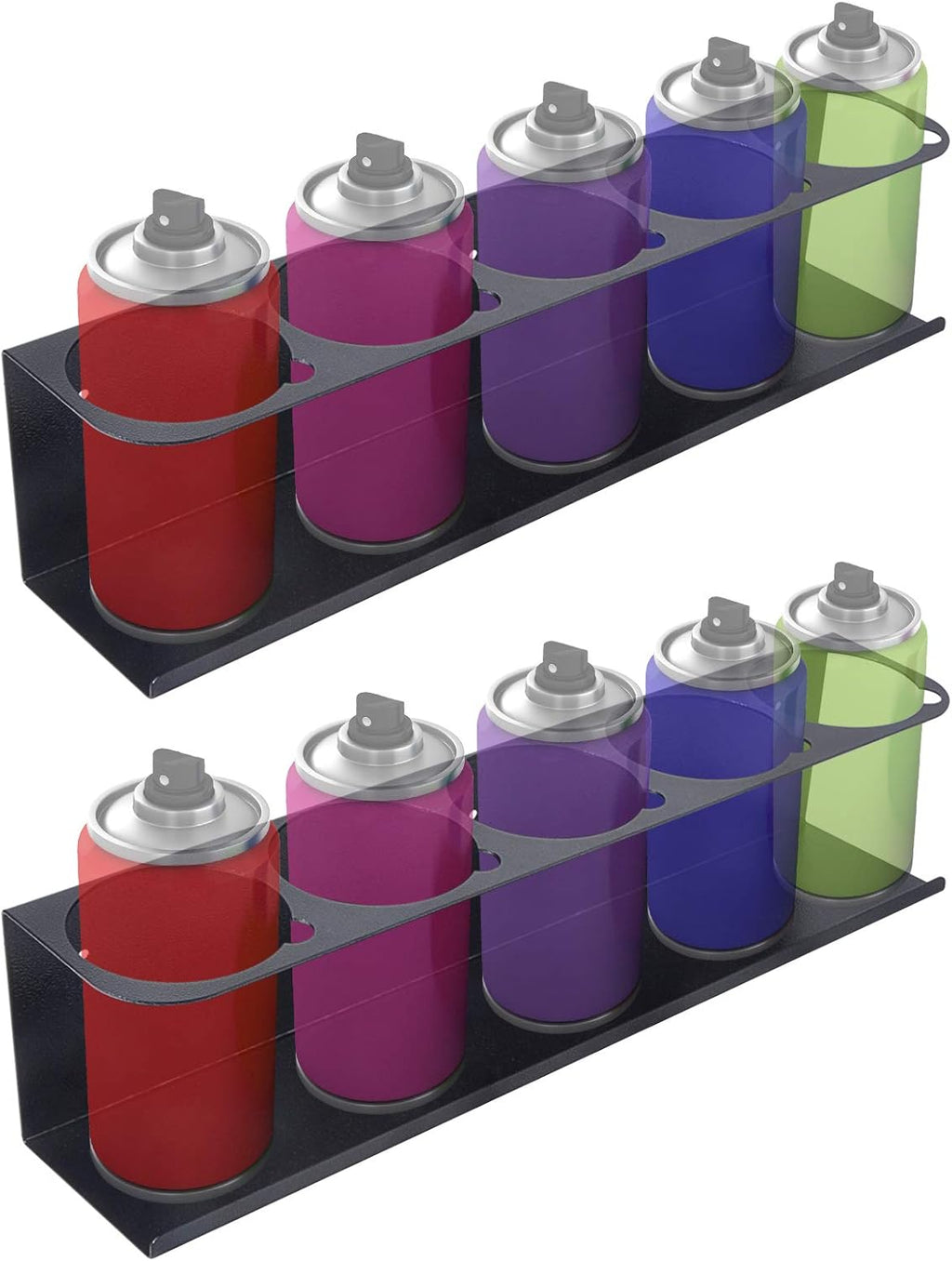 Steel Wall Mounted Aerosol Spray Can Holder Rack Organizer, Five cans, 16.5 Width x 4 Height x 3.5 Depth, Pack of 2 O508