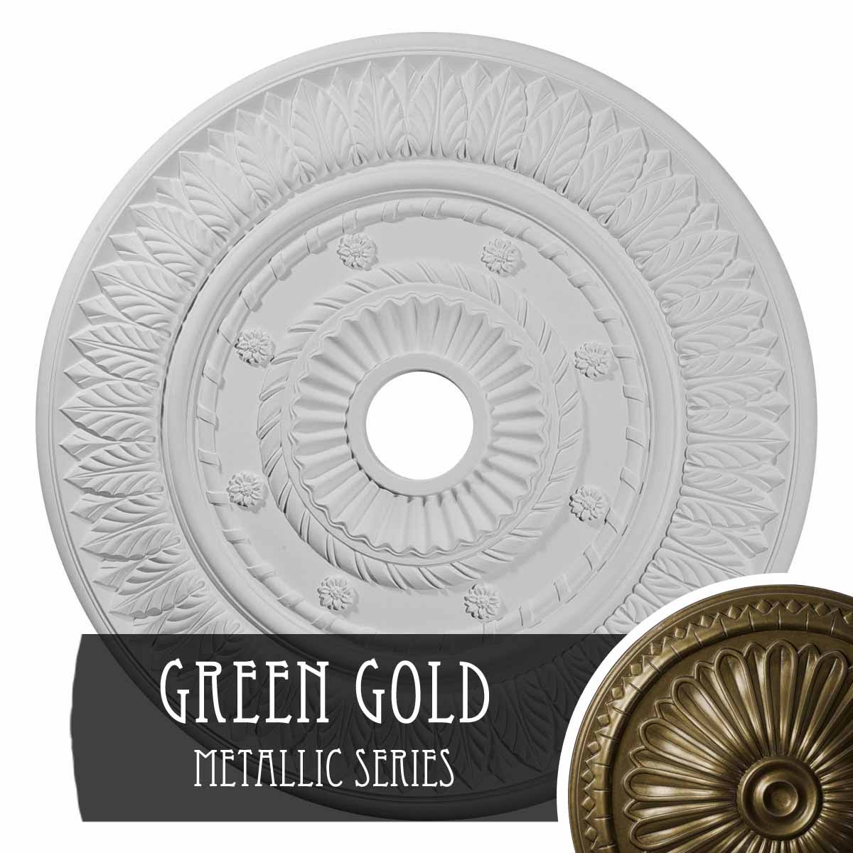Leaf Ceiling Medallion, Hand-Painted Green Gold I8919
