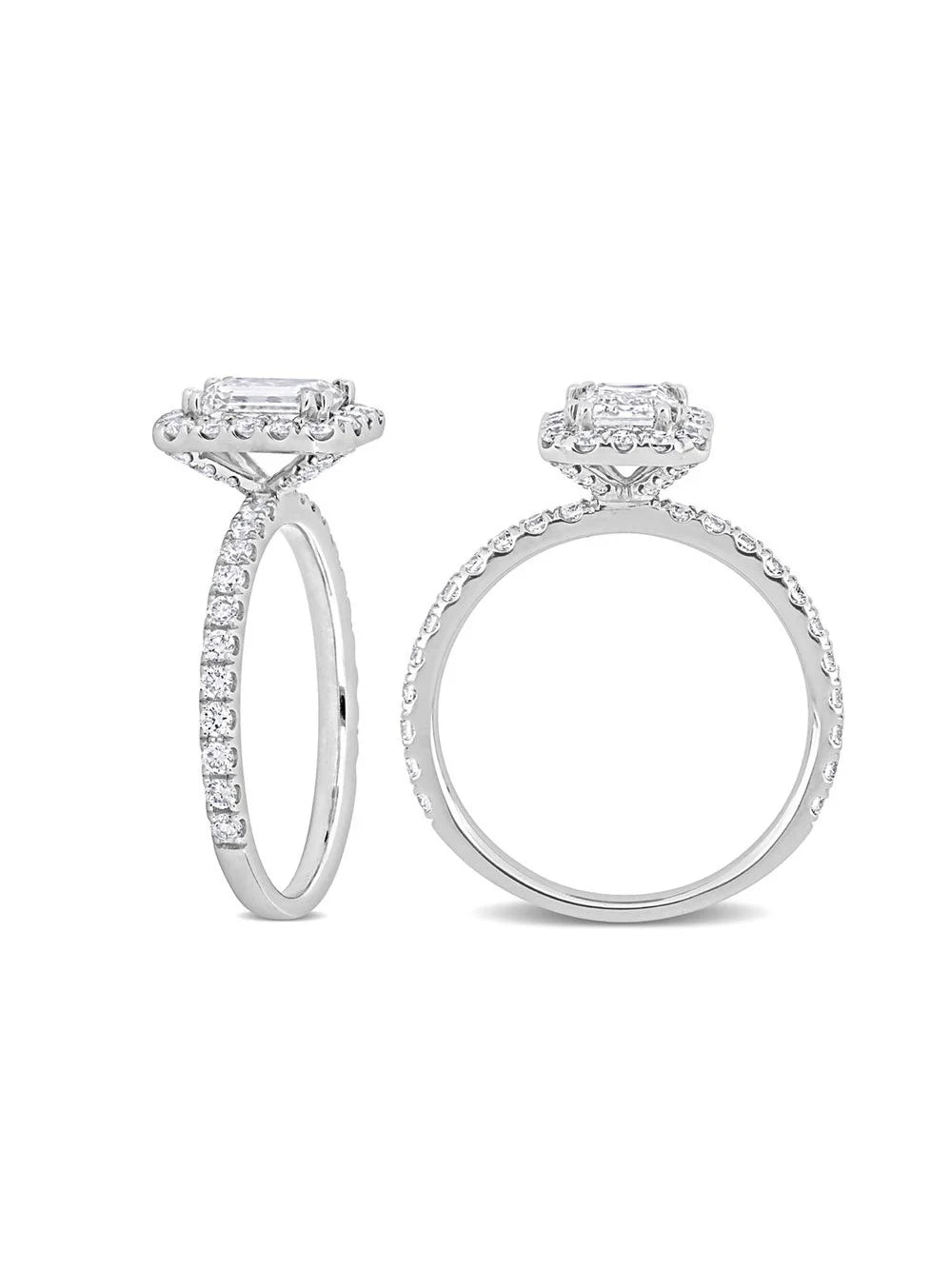14k White Gold Diamond Emerald-Cut Halo Engagement Ring Y66495