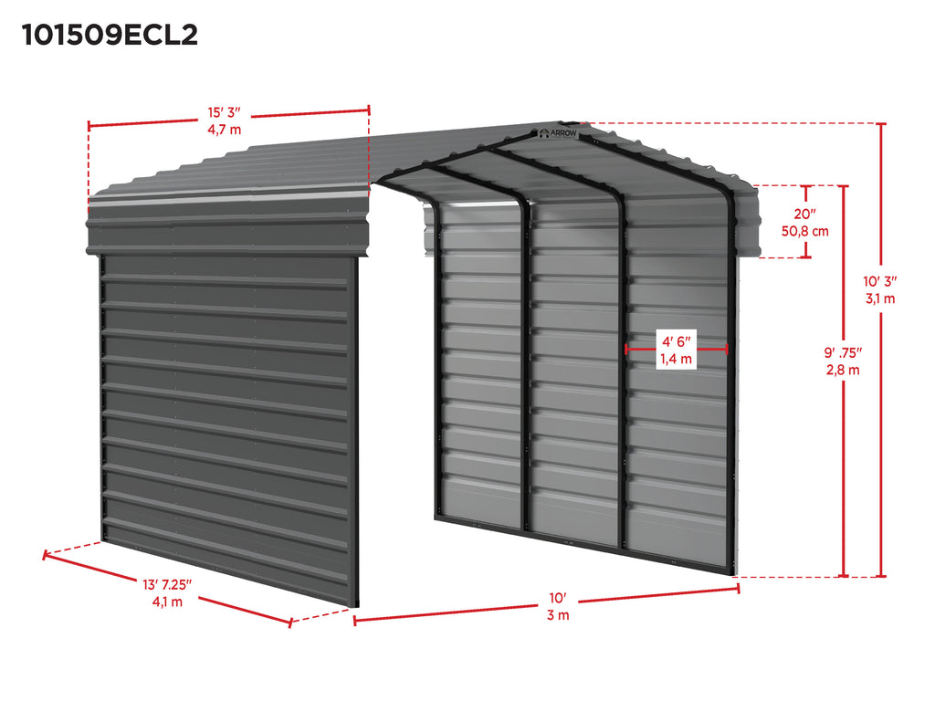 Galvanized Steel Carport Kit, 10' x 15' x 9' G297645