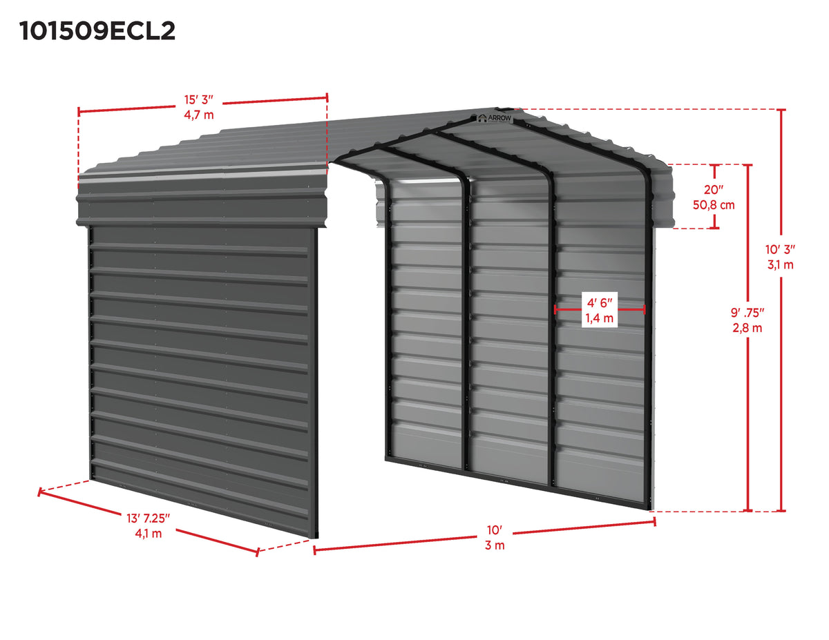 Galvanized Steel Carport Kit, 10' x 15' x 9' G297645