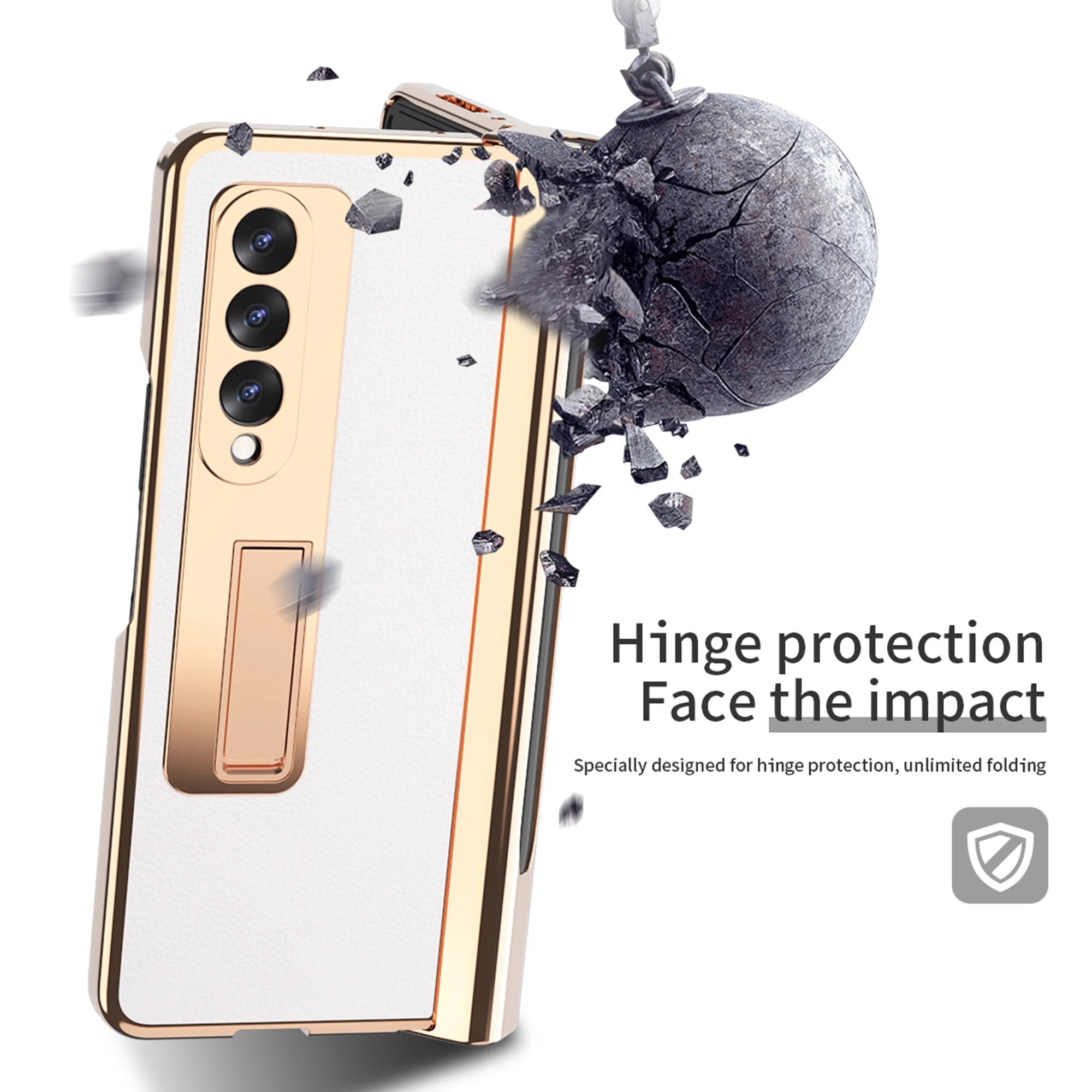 White PU Leather Shockproof Phone Case with Built in Glass Screen Protector G949