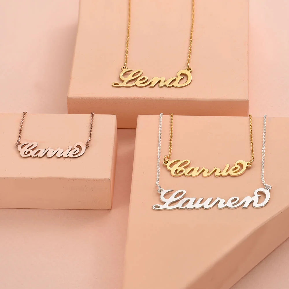 18k Gold Plated Silver Custom Name Necklace with 16'' + 2" Chain R880