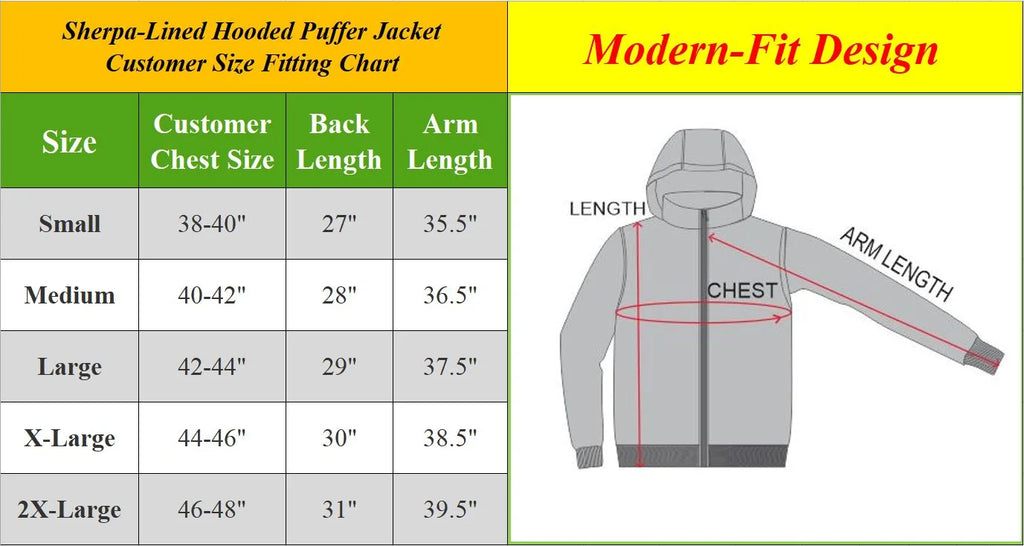 Mens Sherpa-Lined Hooded Puffer Jacket F3860