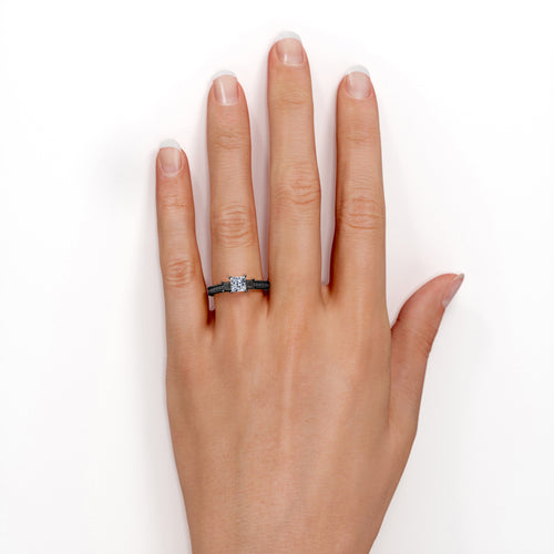 0.5 TCW Princess Cut Moissanite Engagement Ring with Lab Created Black Diamond C2918
