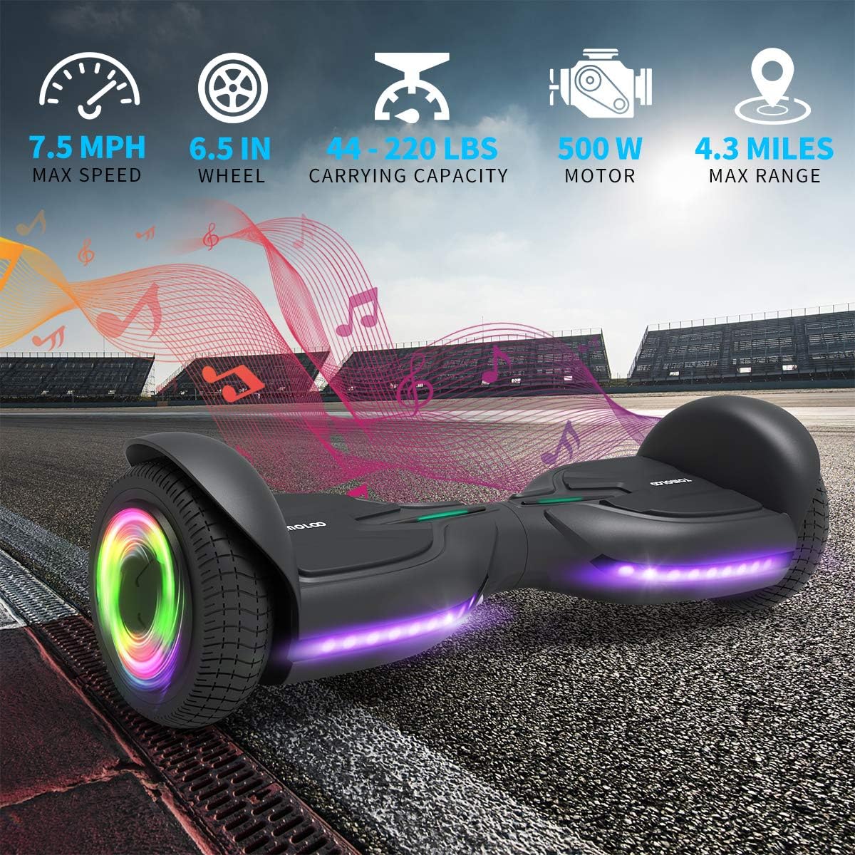 6.5 Inch Solid 2 Wheel Hoverboard with Bluetooth and LED Lights S552220
