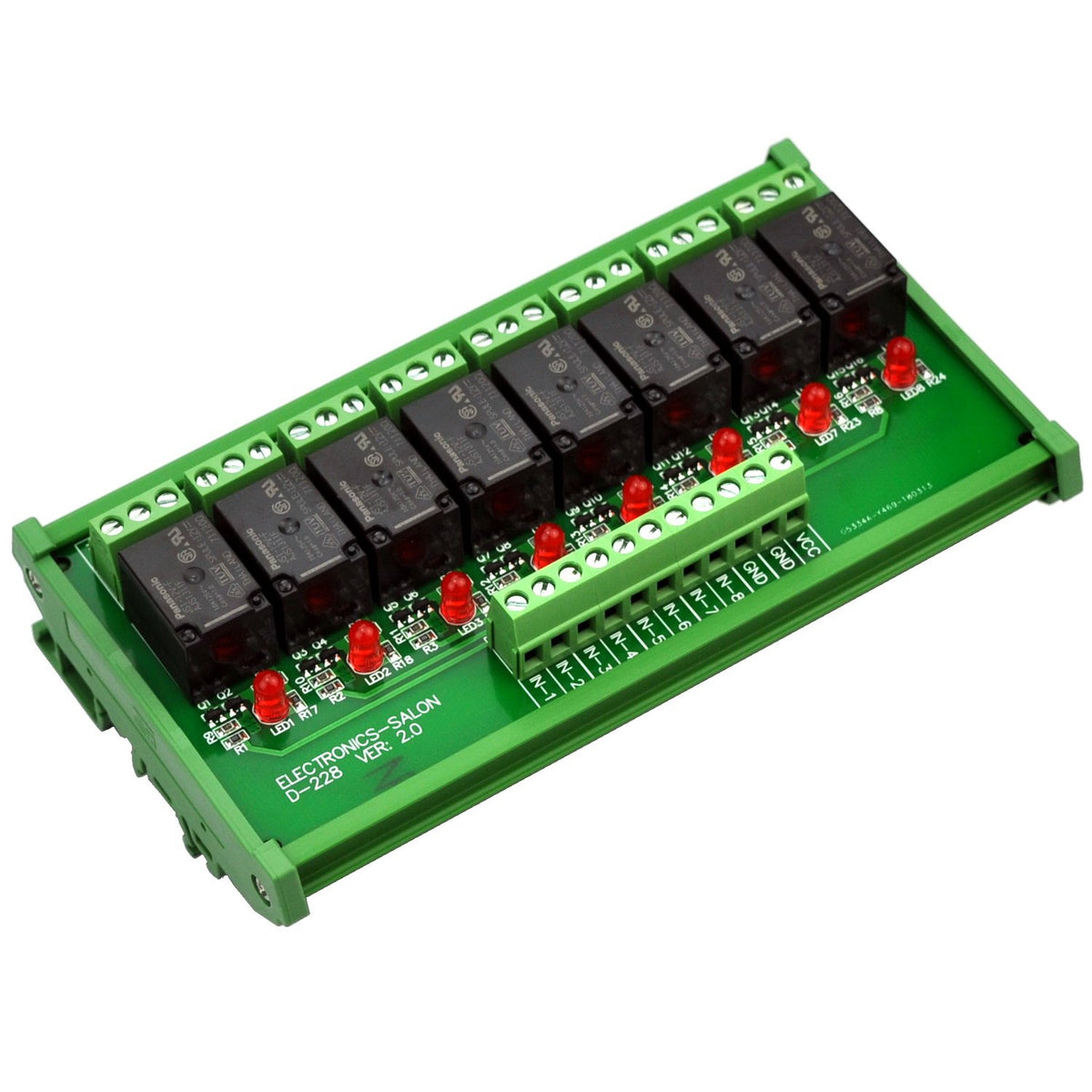 DIN Rail Mount 8 SPDT Power Relay Interface Module, DC 12V, Pack of 2 W815