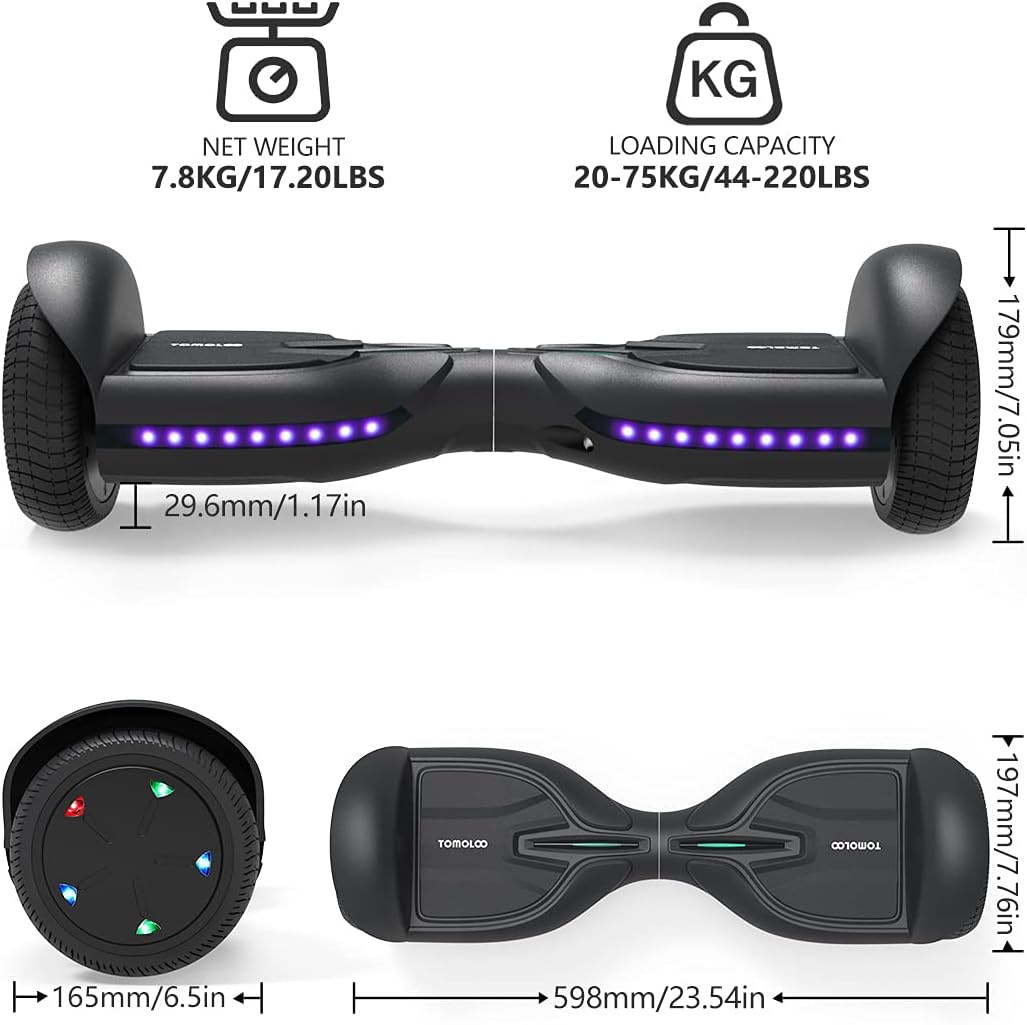 6.5 Inch Solid 2 Wheel Hoverboard with Bluetooth and LED Lights S552220