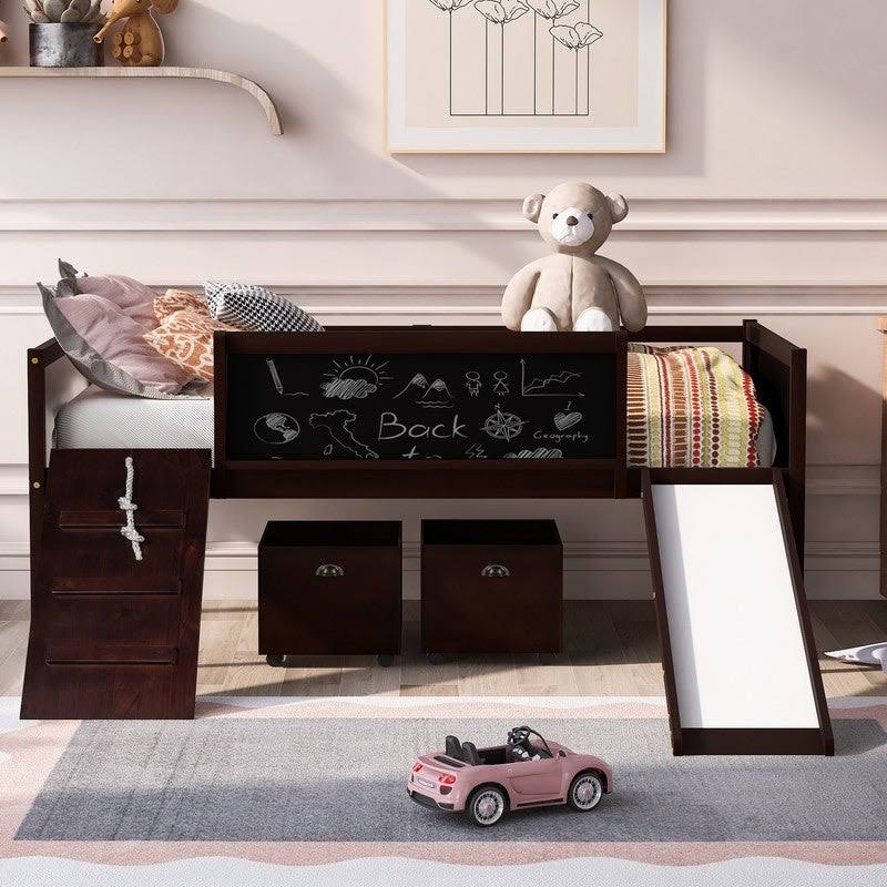 Espresso Twin Size Loft Bed with Two Storage Boxes R13257