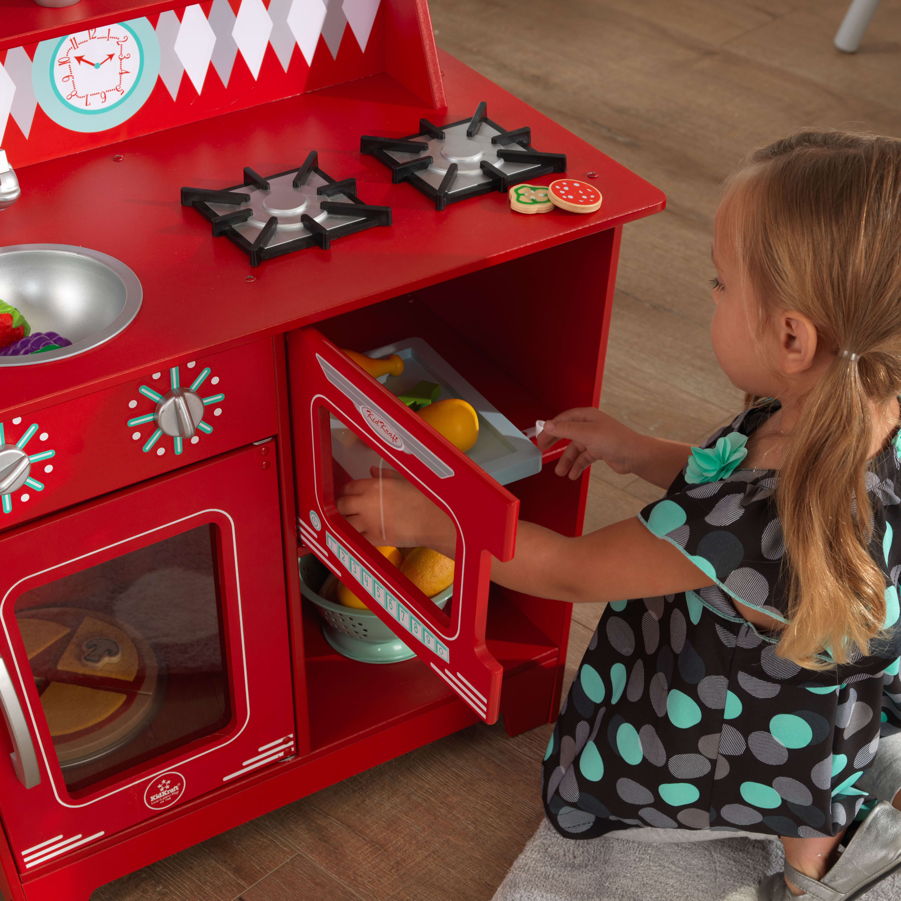 Red Wooden Pretend Play Cooking Kitchenette Toy Set W448792