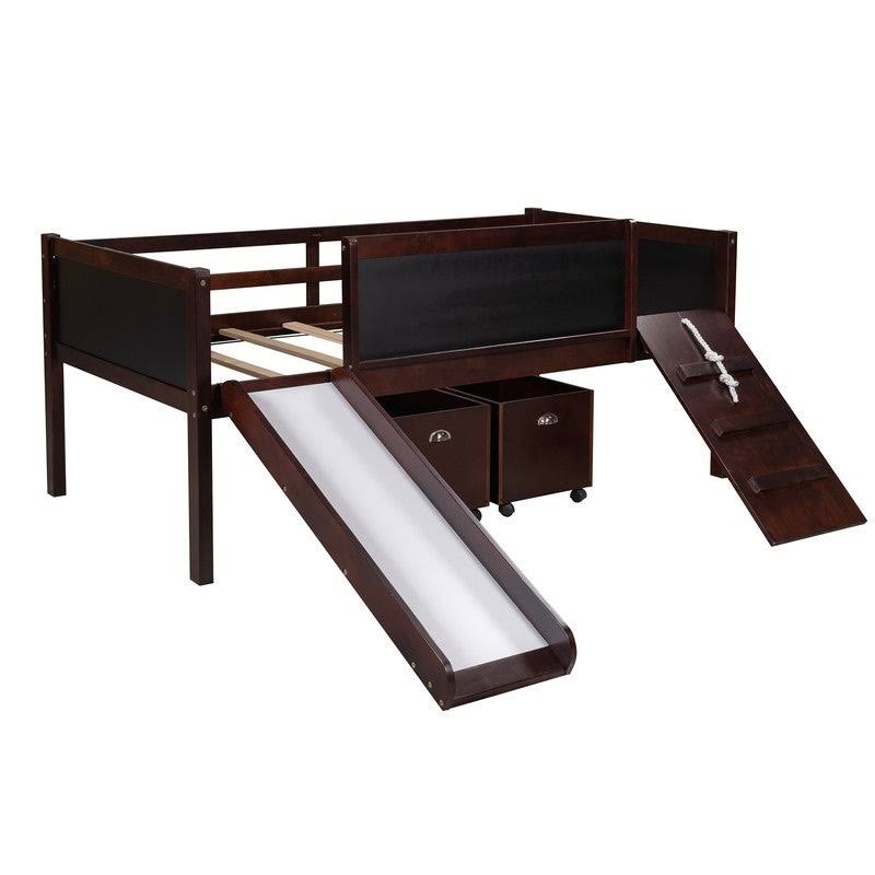 Espresso Twin Size Loft Bed with Two Storage Boxes R13257