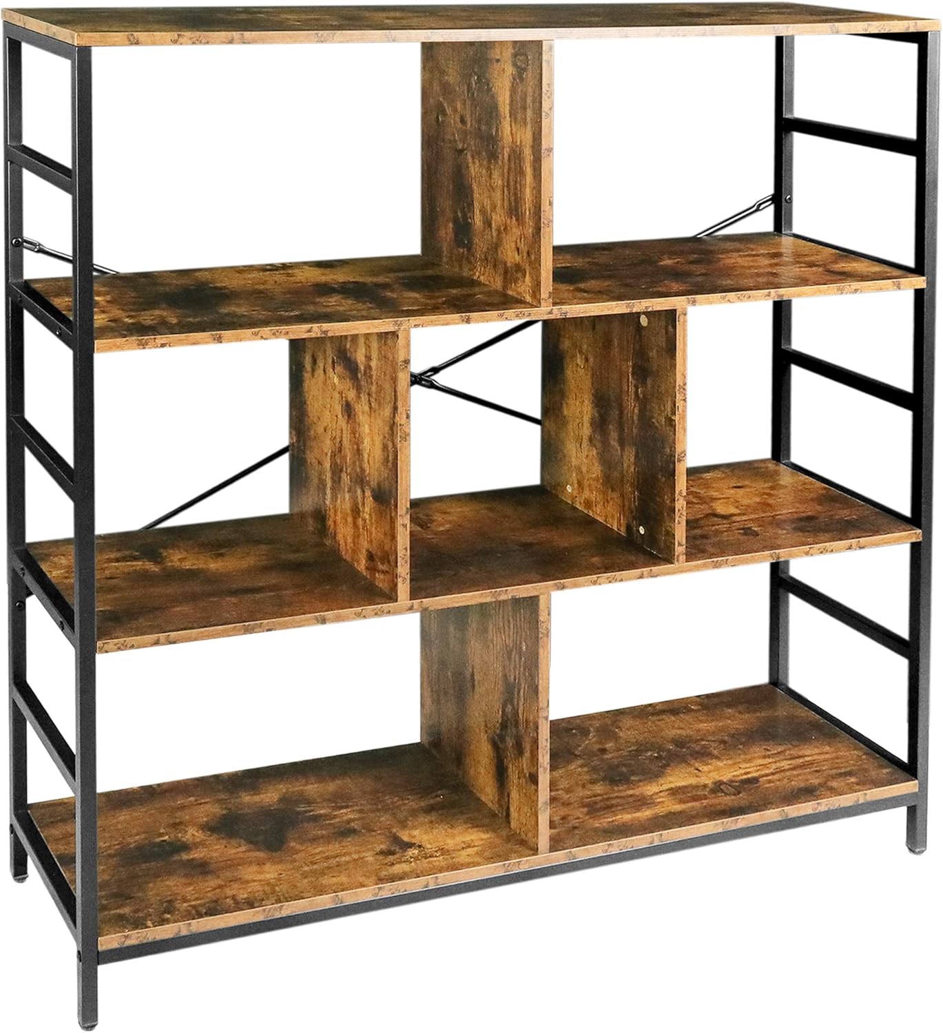 Rustic Brown 3-Tier Bookcase with Open Storage Shelves Y4399