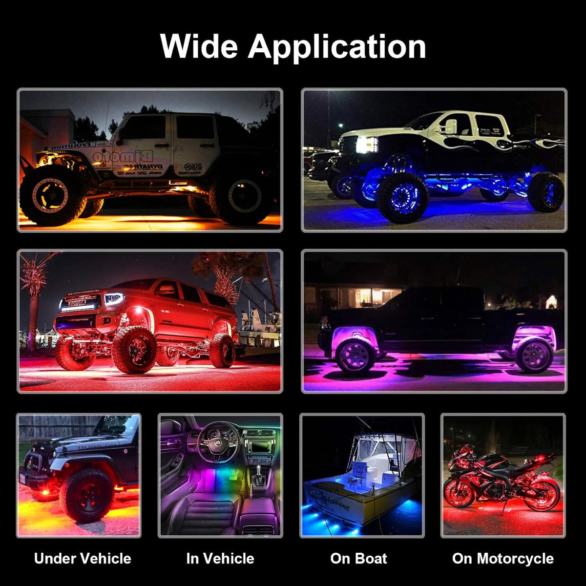LED Rock Lights 4 Pods Waterproof RGB Underglow Neon Lights Y5938