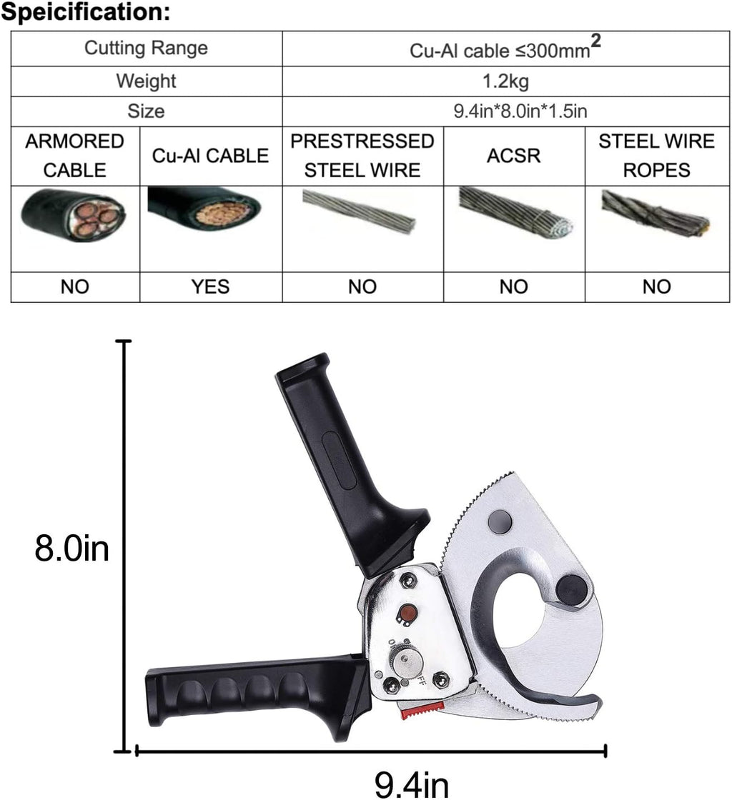 Ratchet Cable Wire Cutter, Steel Blades, 9.4Inch Pack of 2 U5232