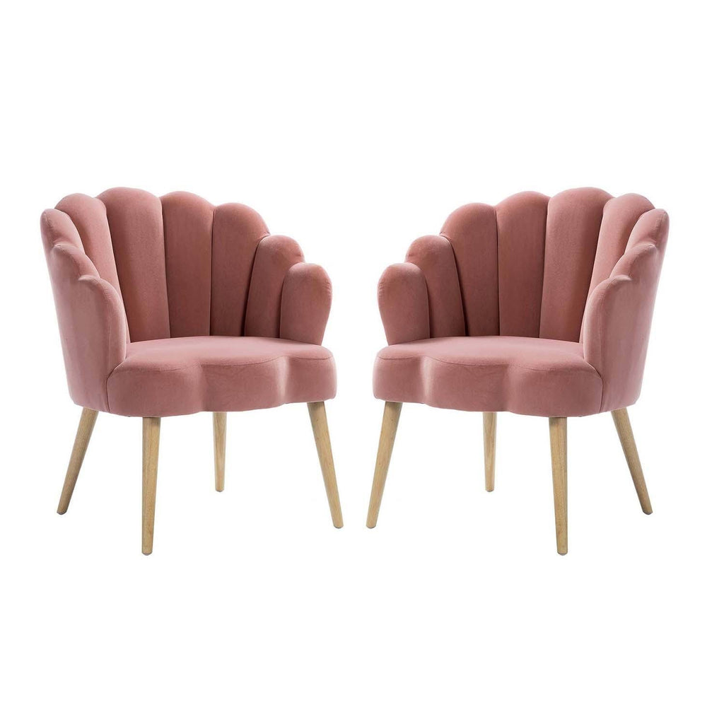 Scalloped Velvet Arm Chair with Tufted Back, Set of 2 - Green I24297
