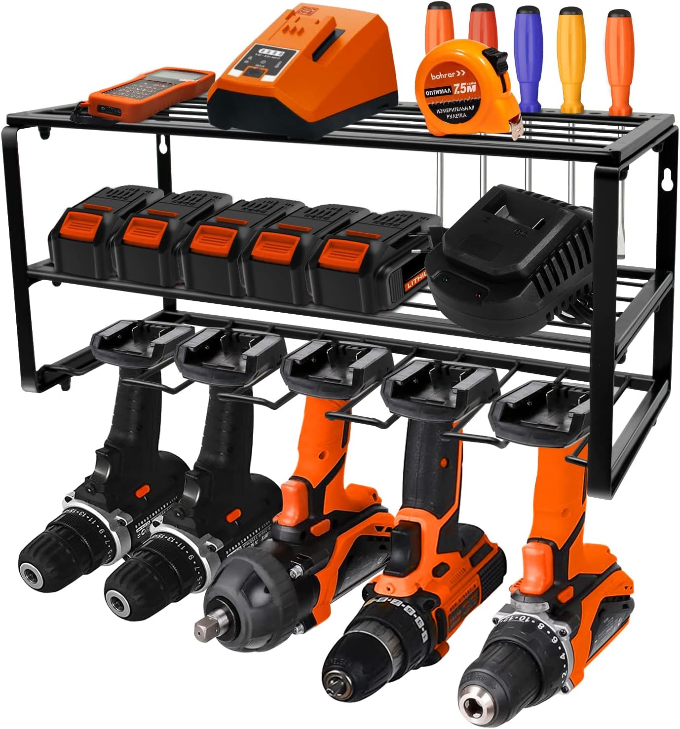 Wall Mounted Tool Storage Rack with Drill Holder, Pack of 2 C587175