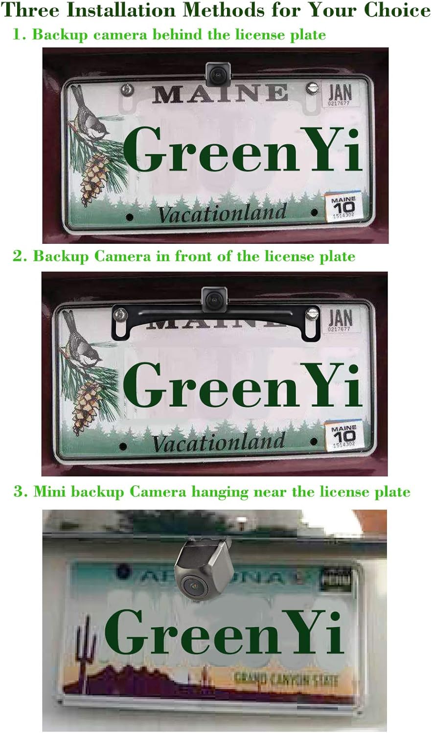License Plate Backup Camera with Dynamic Moving Guide Line, Waterproof Night Vision Rear View Camera Pack of 2 M499783