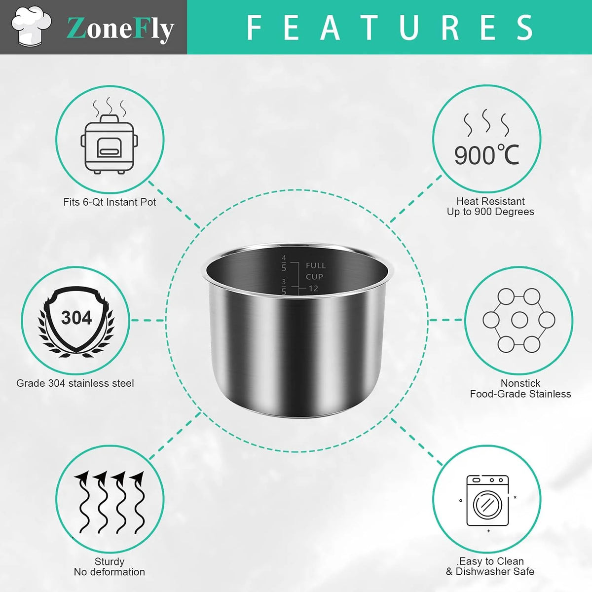 6 Qt Stainless Steel Inner Pot for 6 Quart Pressure Cooker N38726
