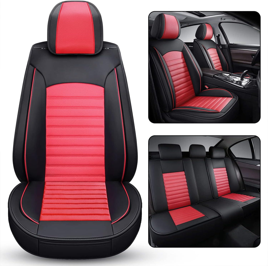 Black Red Leather Car Seat Covers 2 Pcs Z221650