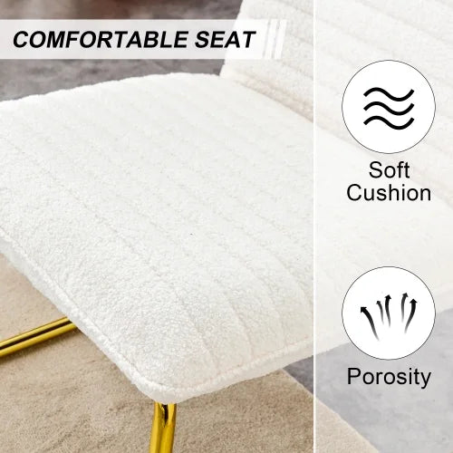 White minimalist armless sofa chair with plush cushion and backrest and golden metal legs H523