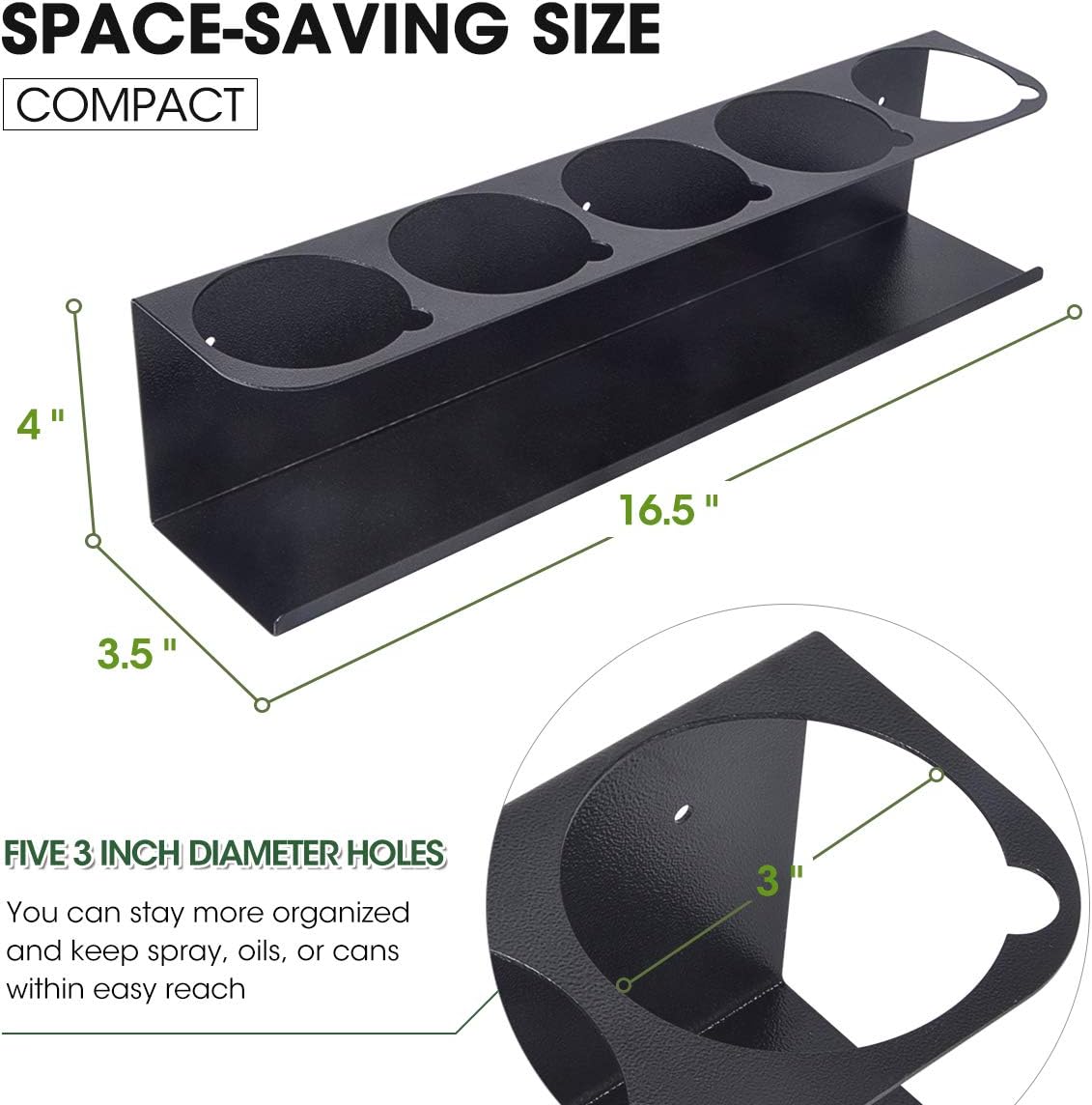 Steel Wall Mounted Aerosol Spray Can Holder Rack Organizer, Five cans, 16.5 Width x 4 Height x 3.5 Depth, Pack of 2 O508