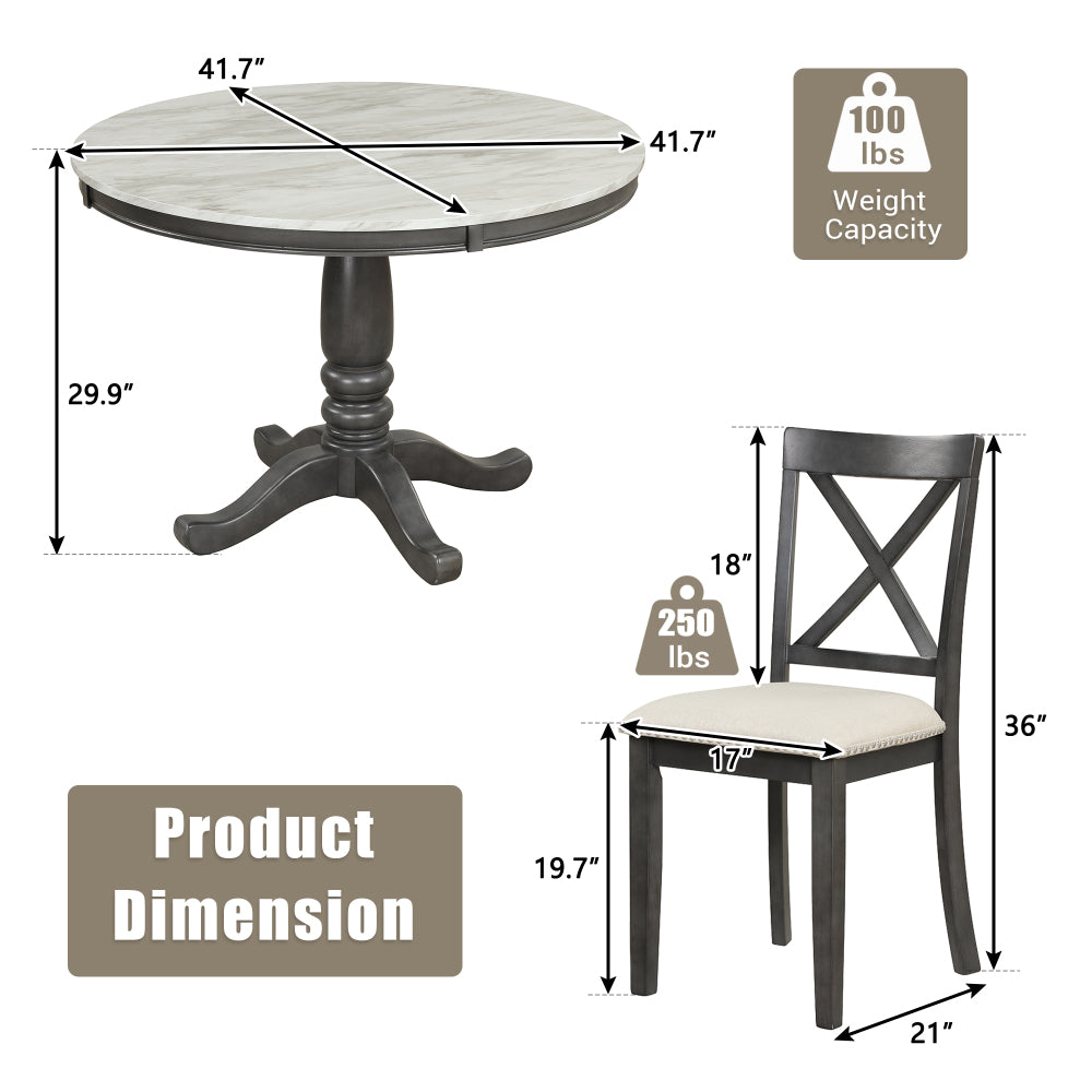 5-Piece Solid Wood Round Dining Table and Chairs Set U3898