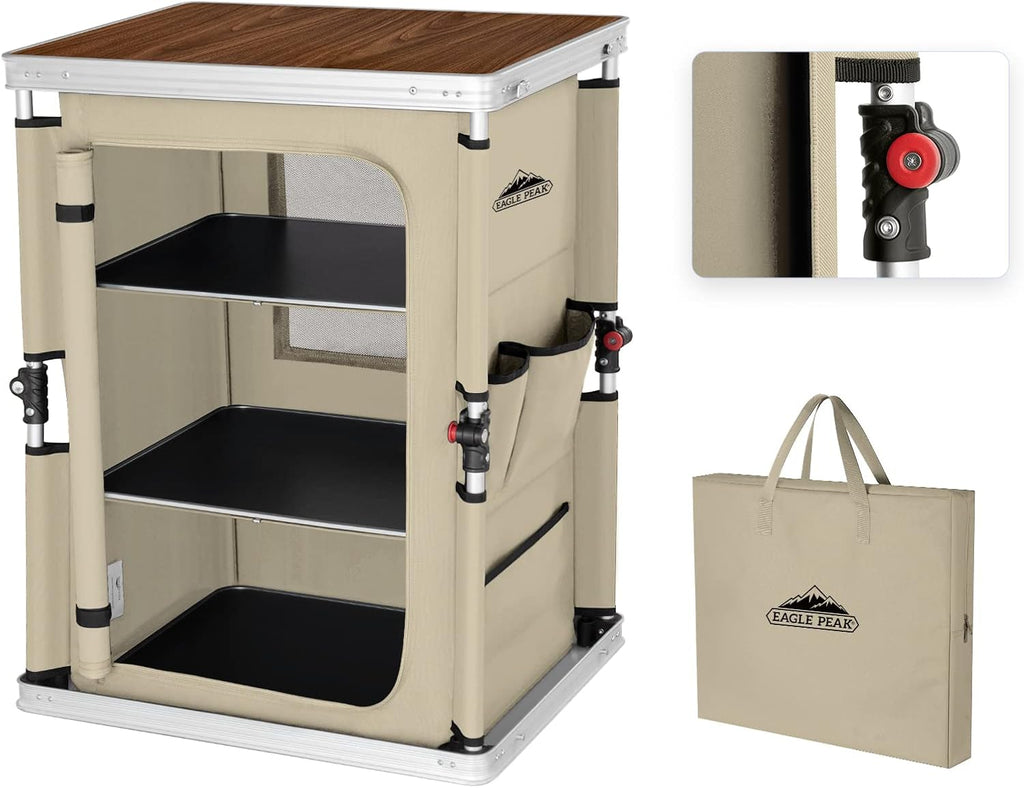 Green Pop Up Folding Camping Table with 3-Tier Storage A3264