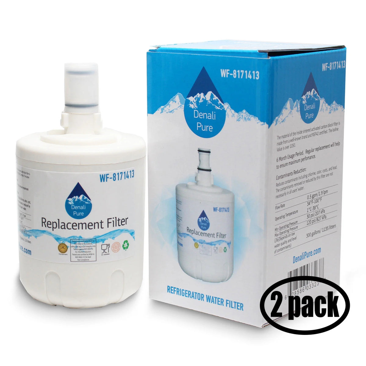 2-Pack Replacement Refrigerator Water Filter Cartridge D397384