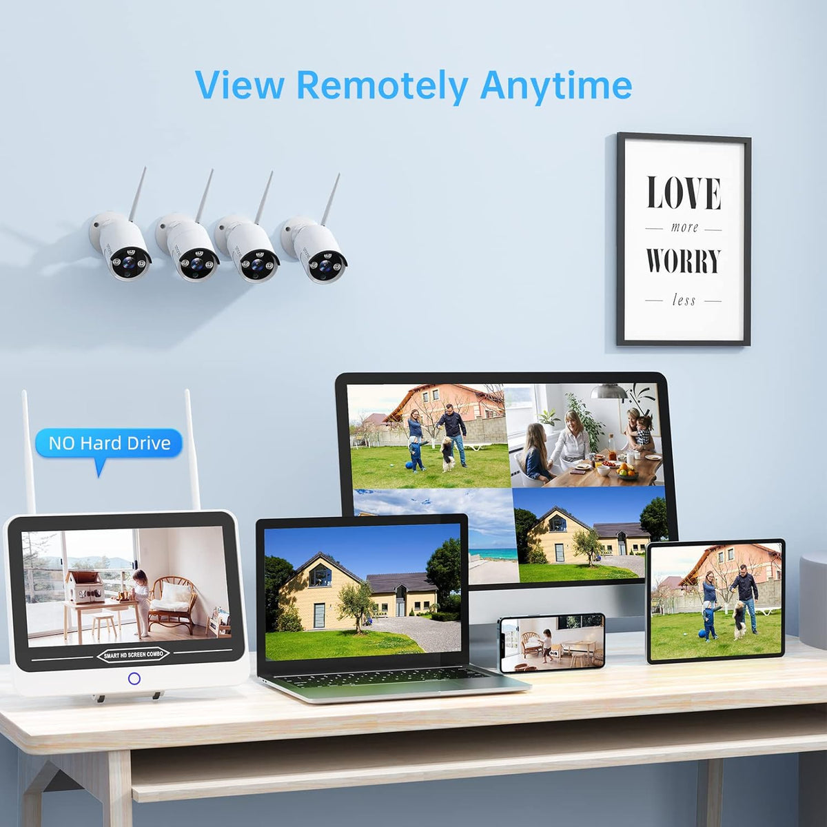 3MP 8CH Wireless Security Camera System with 12" Monitor, 4Pcs Outdoor Indoor IP Cameras Z53510