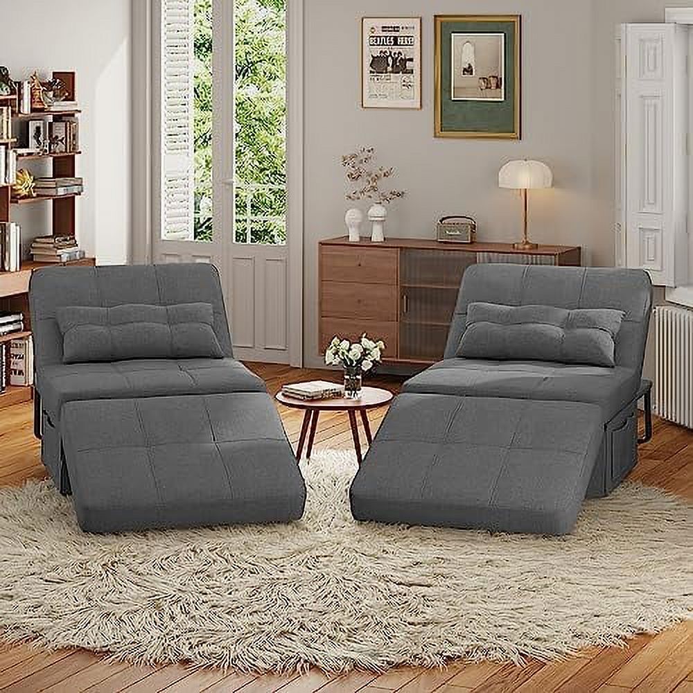 4 in 1 Convertible Chair Sofa Bed with Adjustable Backrest Linen Fabric Dark Grey H852