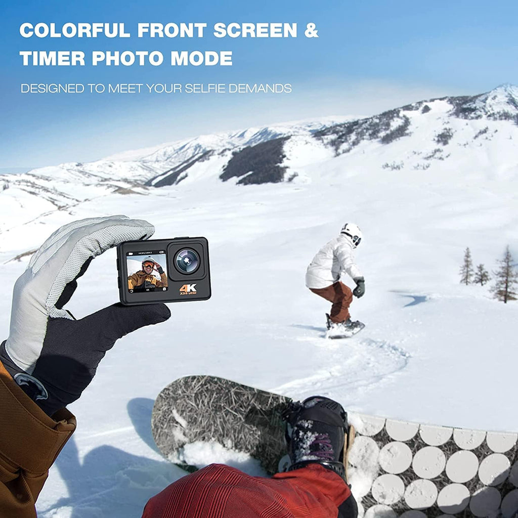 4K 20MP Waterproof Action Camera with Dual Screen and 2 Batteries V5800