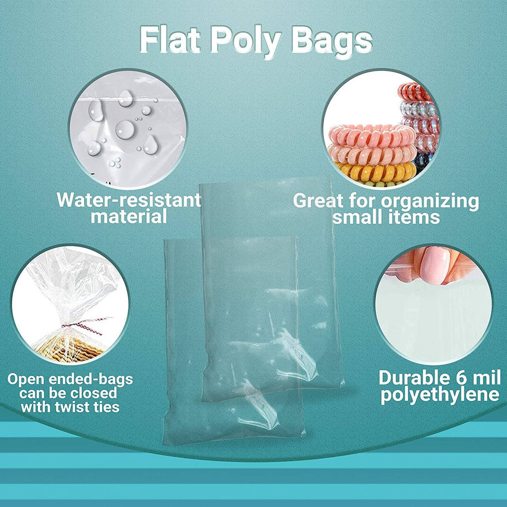 1000 Pack Clear Flat Open Top Poly Bags 6 Mil O67379