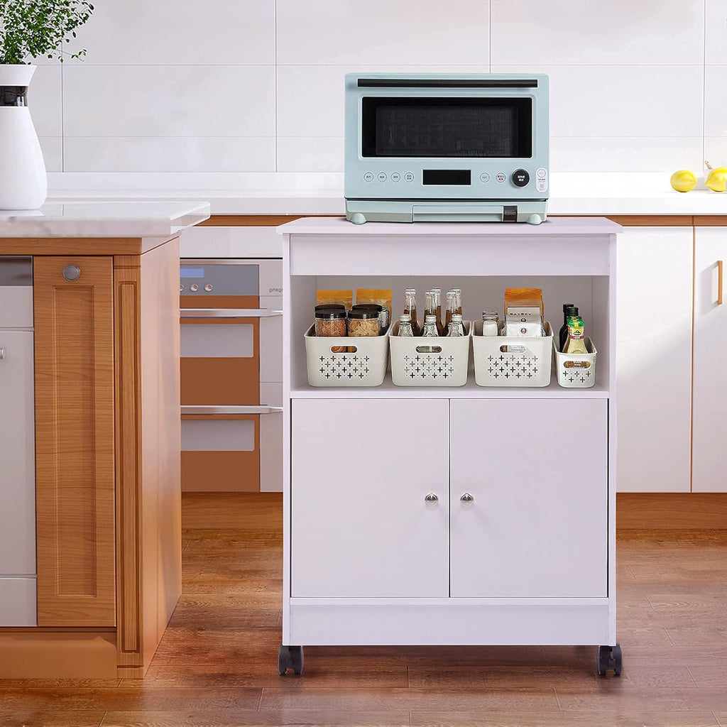 White Wooden Microwave Cart with 1 Drawer N5833