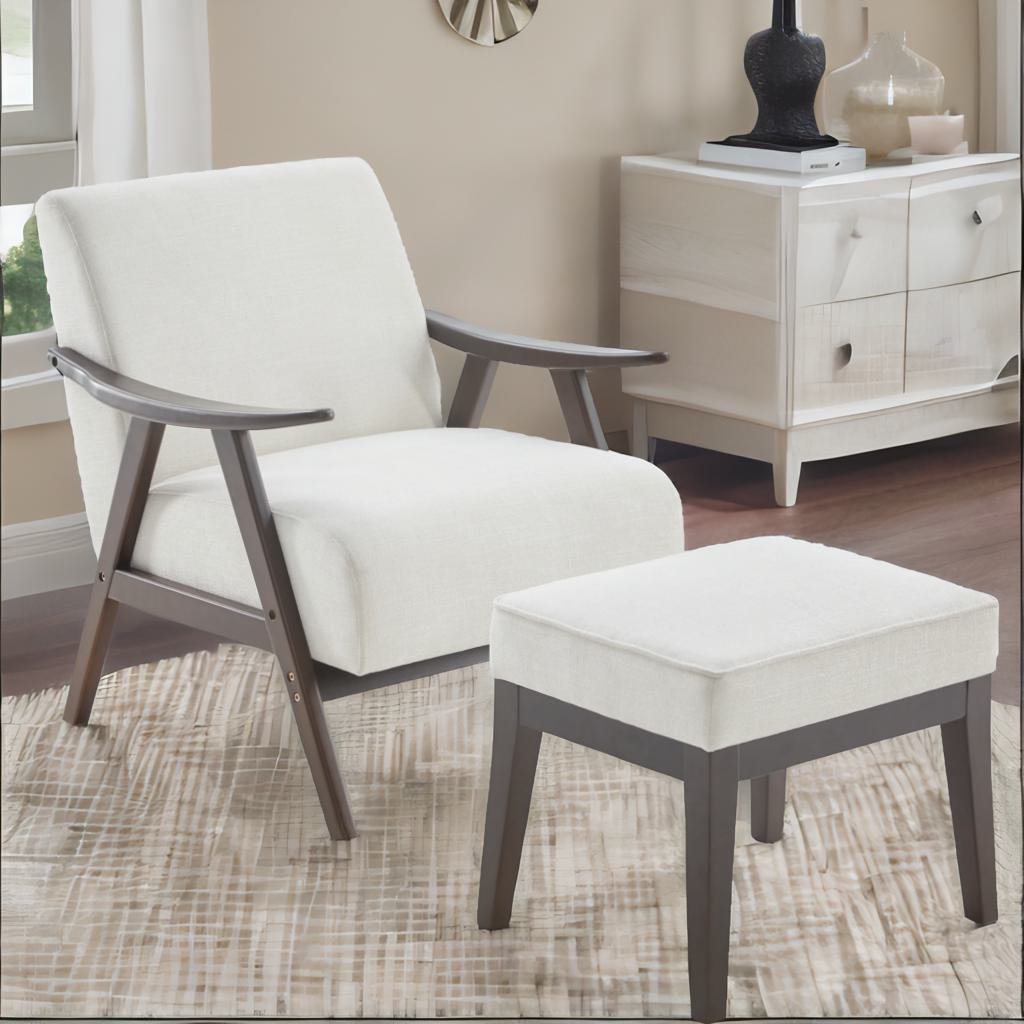 Beige Upholstered Accent Chair with Ottoman and Solid Wood Frame O299740