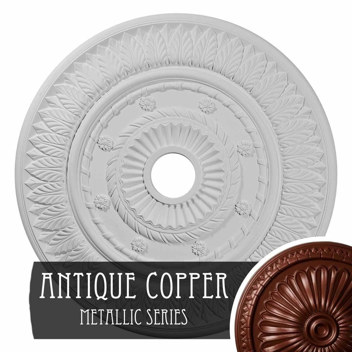 Leaf Ceiling Medallion, Hand-Painted Green Gold I8919