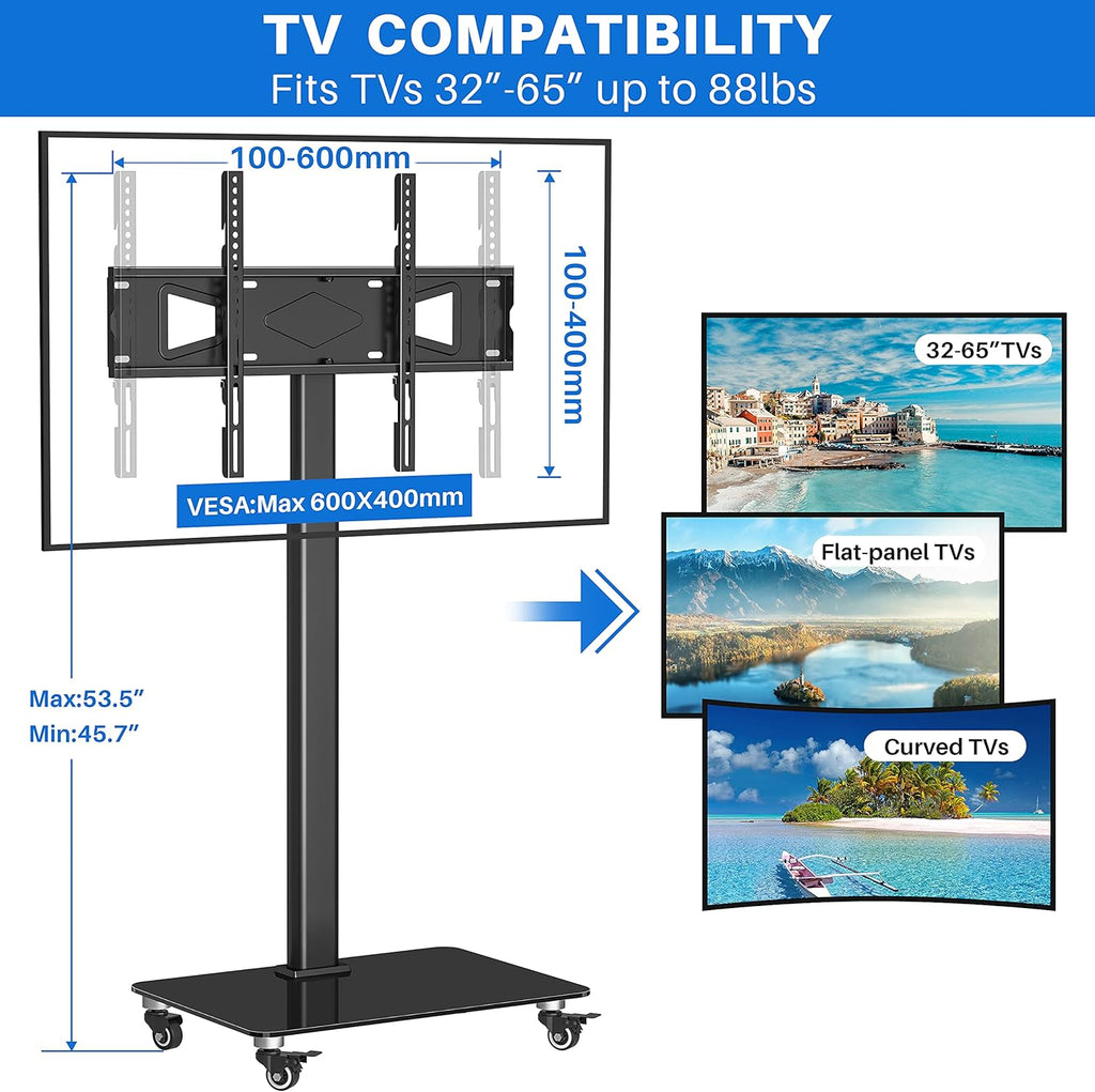 Tall TV Stand with Wheels, Height Adjustable, Max VESA 600x400mm U644075