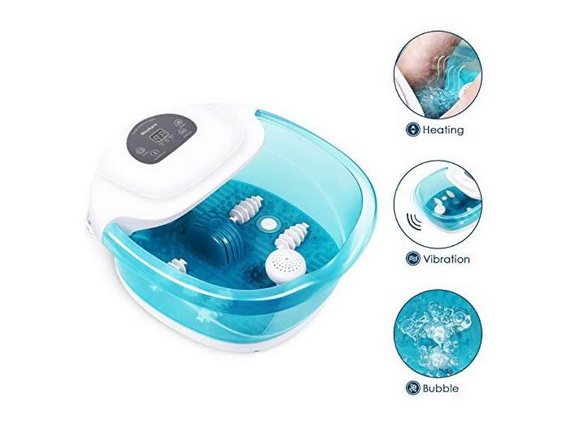 Foot Spa Bath Massager with Heat Bubbles Vibration, 4 Massaging Rollers J4290