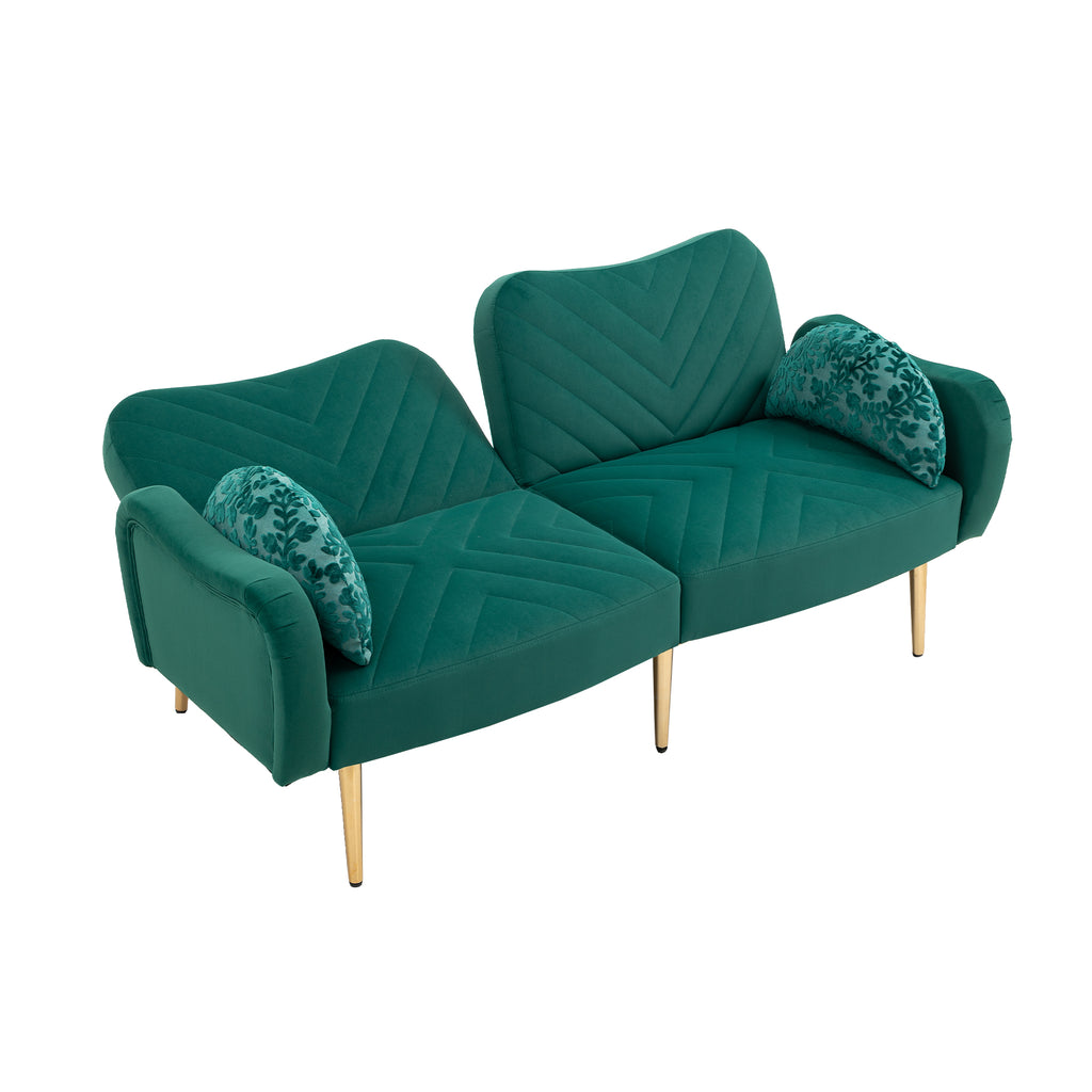 65 inch Velvet Loveseat Sofa with 2 Bolster Pillows T52729