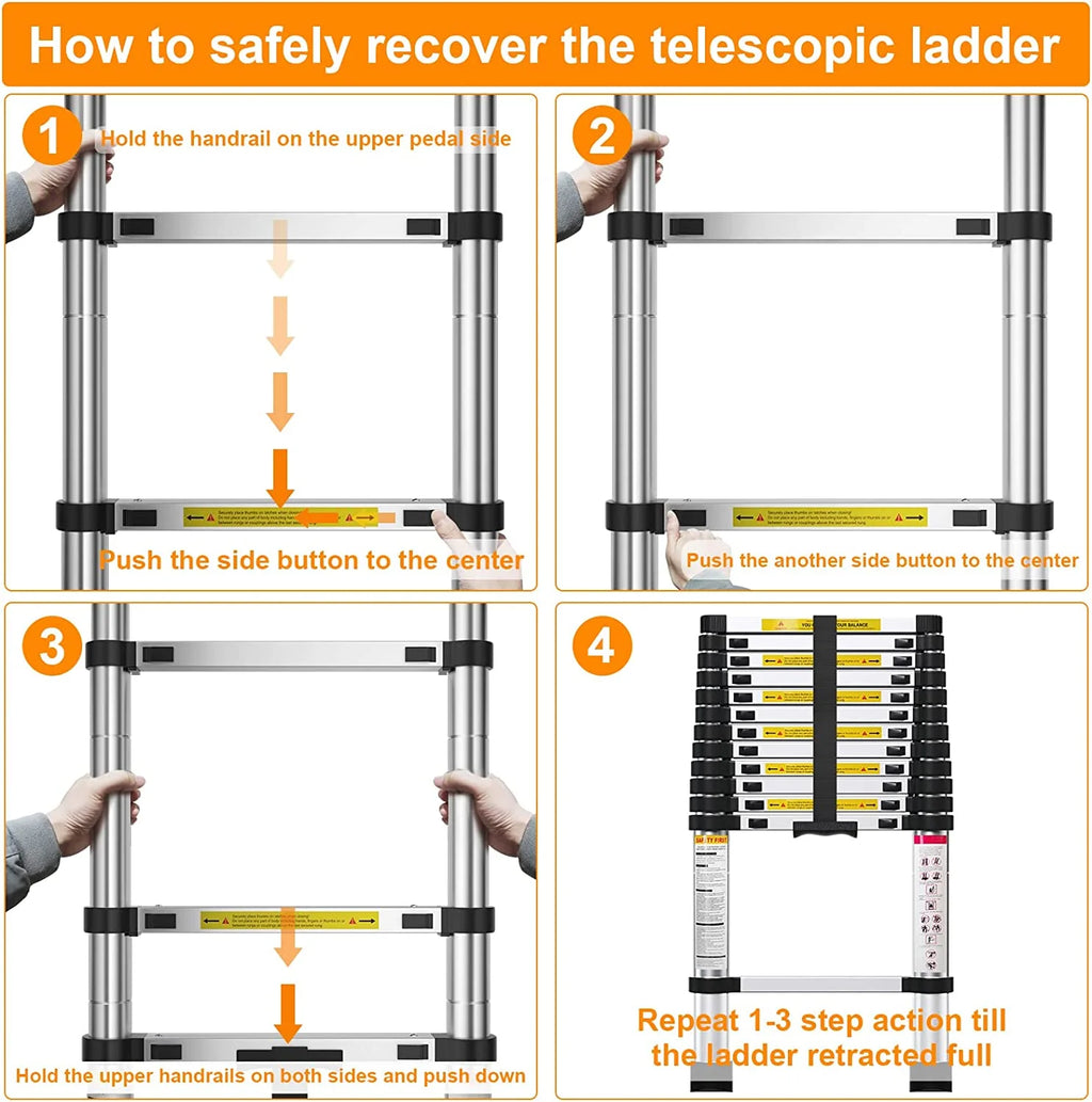 Telescoping Aluminum Extension Ladder, 330lbs Max Capacity M466
