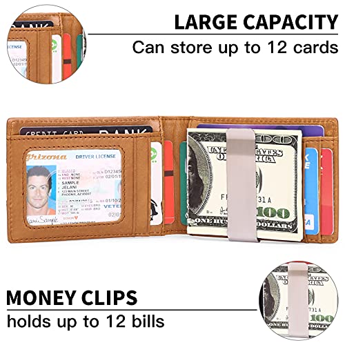 Slim Leather Bifold Wallet with Money Clip RFID K85396