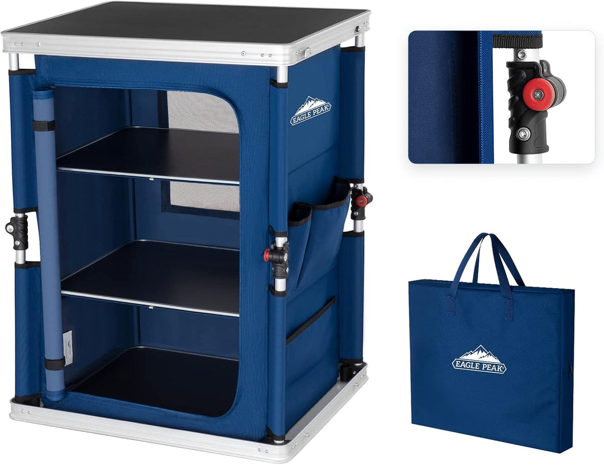 Green Pop Up Folding Camping Table with 3-Tier Storage A3264